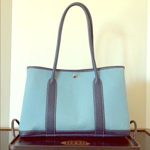 EUC Hermès Garden Party 36 Blue Canvas Navy Leathe